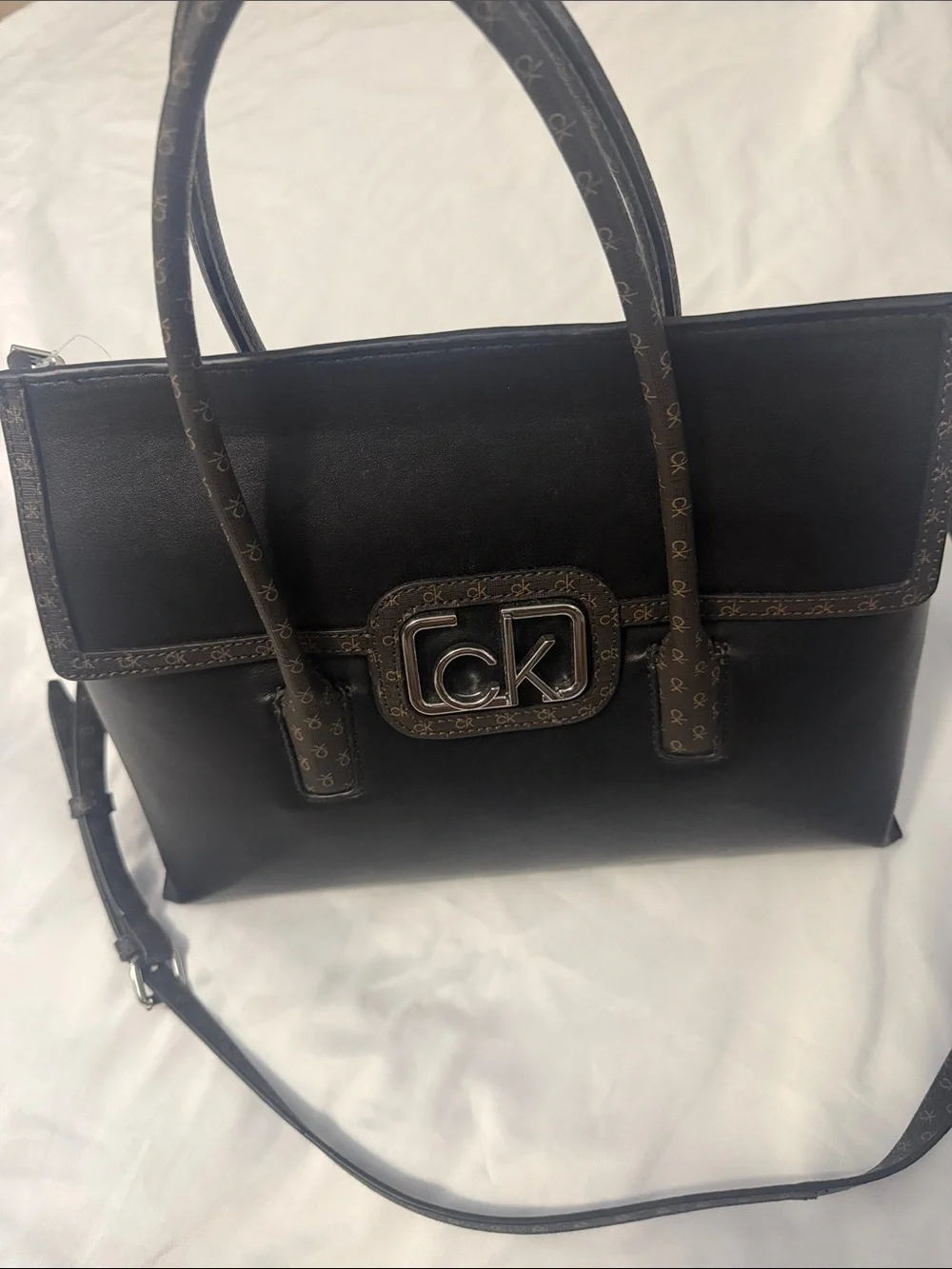 Calvin Klein Black Satchel with CK Logo Plaque